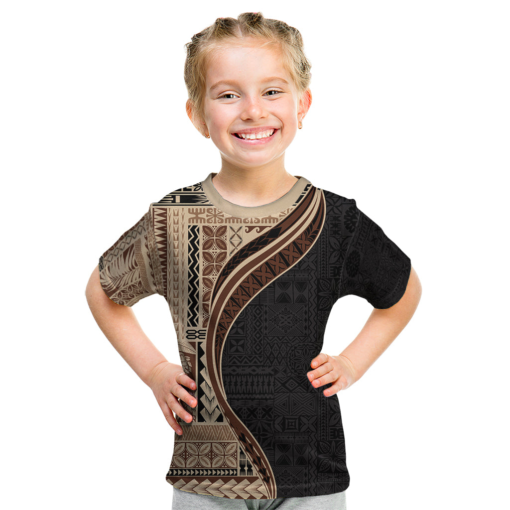 Samoa Siapo Motif and Tapa Pattern Half Style Kid T Shirt Beige Color LT03 Beige - Polynesian Pride