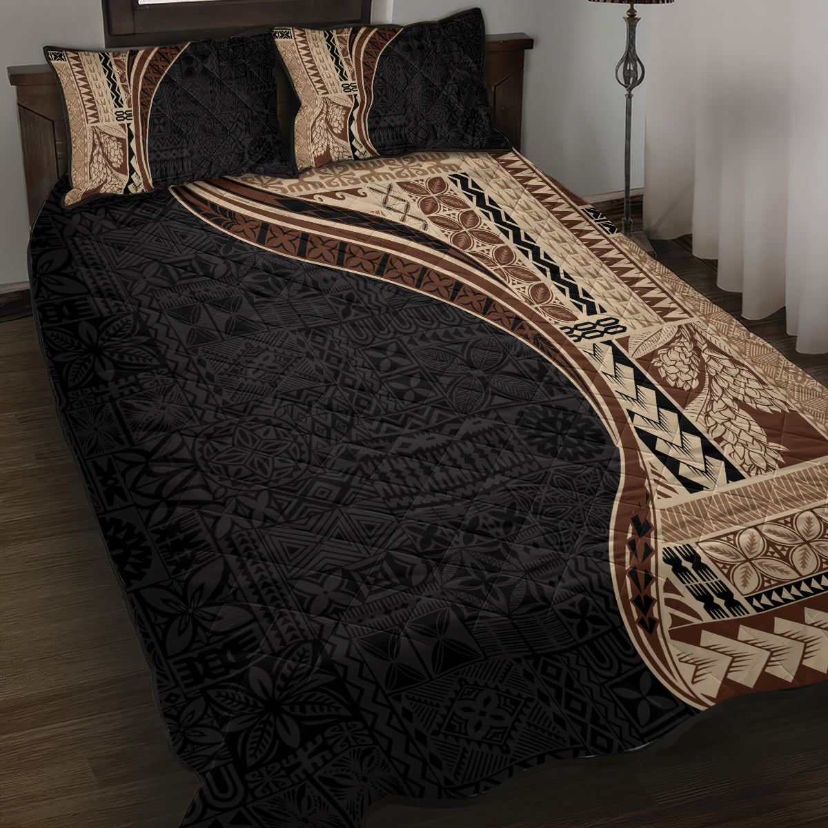 Samoa Siapo Motif and Tapa Pattern Half Style Quilt Bed Set Beige Color LT03 Beige - Polynesian Pride