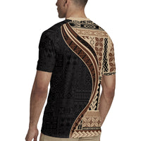 Samoa Siapo Motif and Tapa Pattern Half Style Rugby Jersey Beige Color