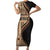 Samoa Siapo Motif and Tapa Pattern Half Style Short Sleeve Bodycon Dress Beige Color