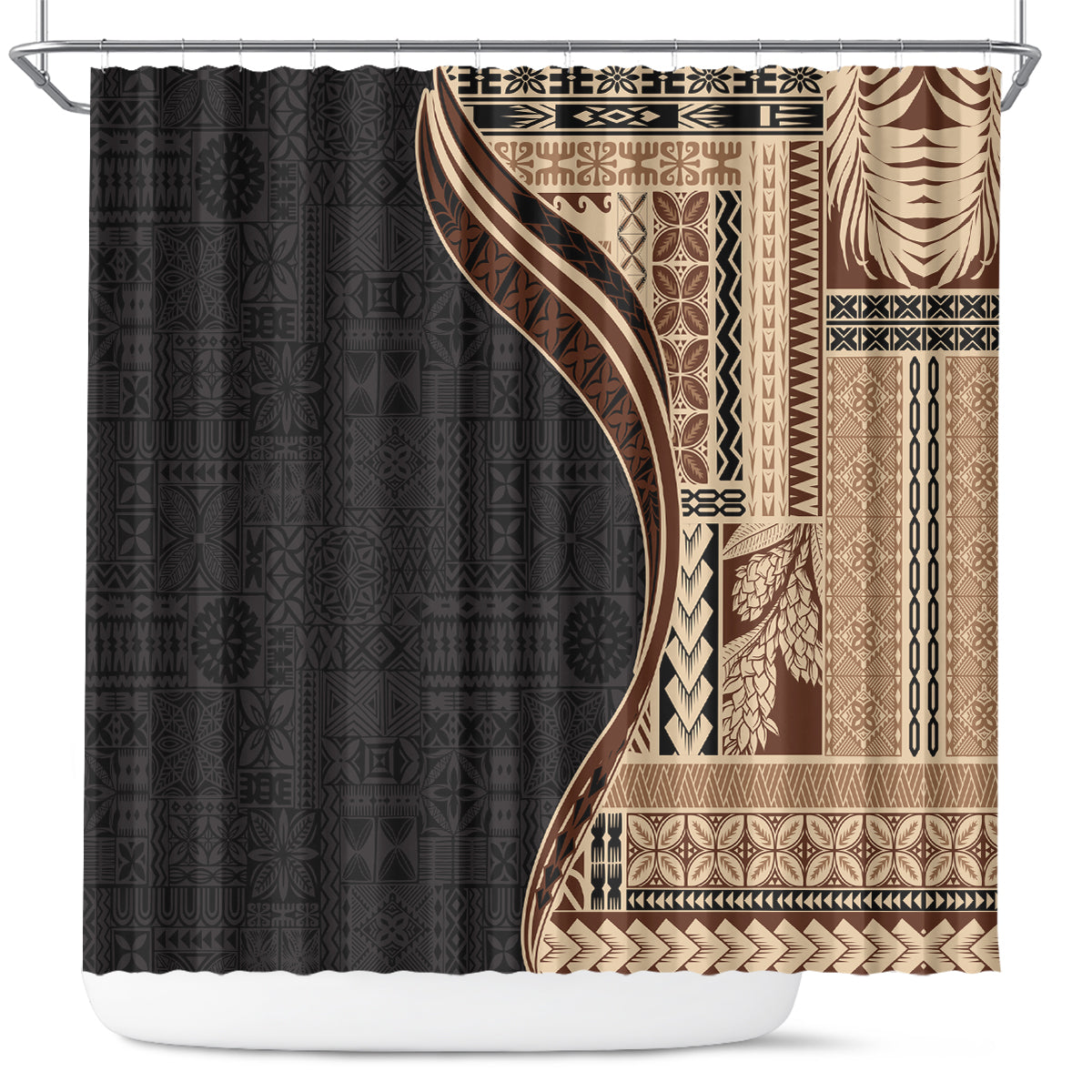 Samoa Siapo Motif and Tapa Pattern Half Style Shower Curtain Beige Color LT03 Beige - Polynesian Pride