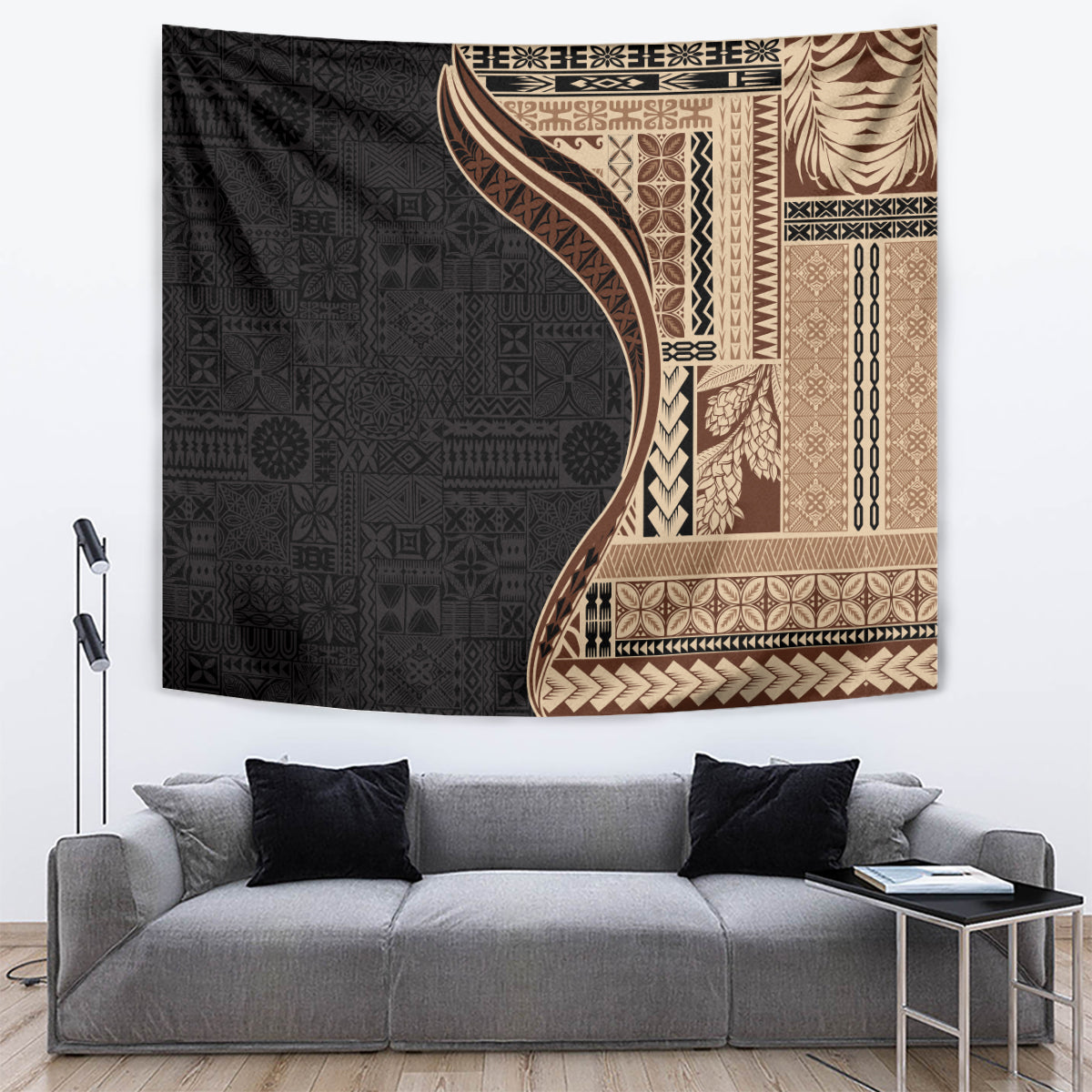 Samoa Siapo Motif and Tapa Pattern Half Style Tapestry Beige Color LT03 Beige - Polynesian Pride