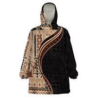 Samoa Siapo Motif and Tapa Pattern Half Style Wearable Blanket Hoodie Beige Color