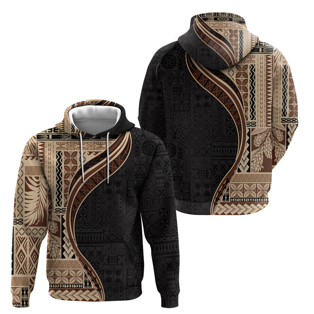 Samoa Siapo Motif and Tapa Pattern Half Style Zip Hoodie Beige Color