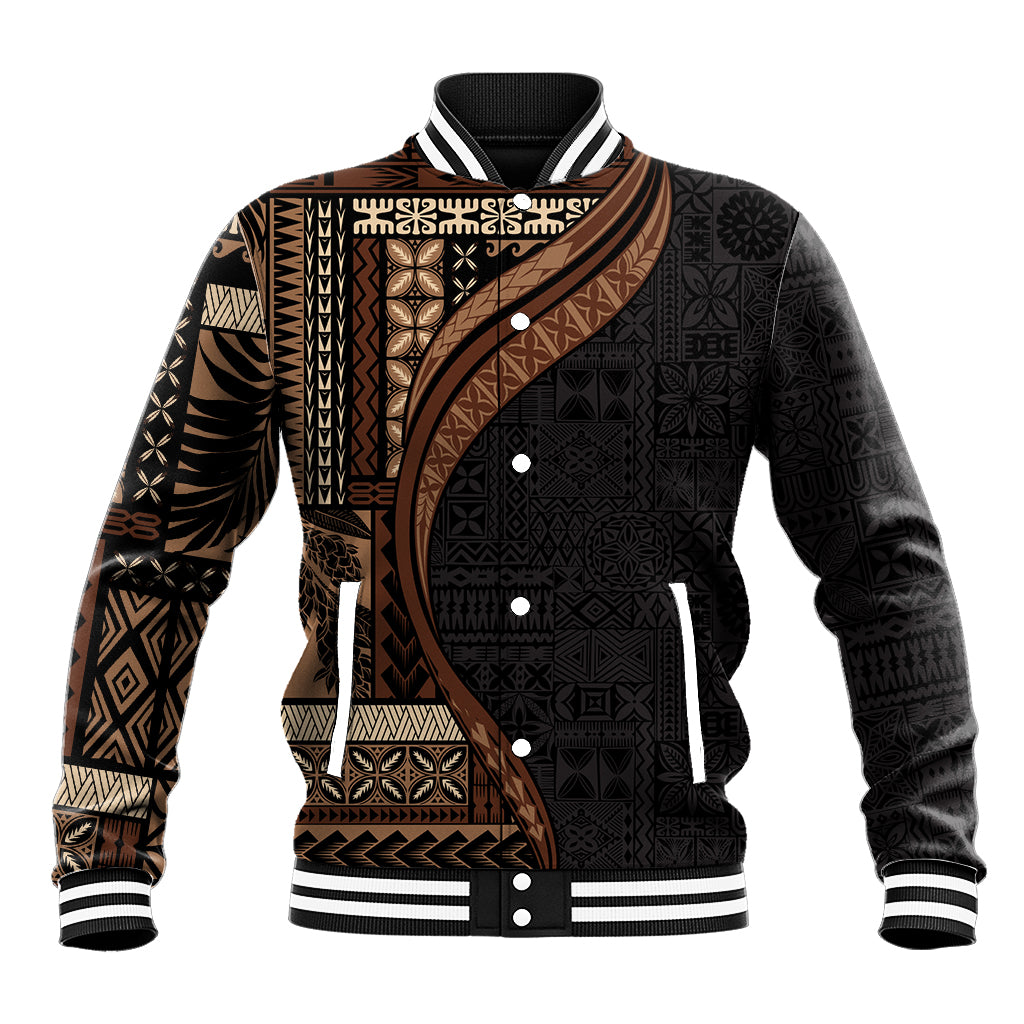 Samoa Siapo Motif and Tapa Pattern Half Style Baseball Jacket Black Color LT03 Unisex Black - Polynesian Pride