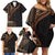 Samoa Siapo Motif and Tapa Pattern Half Style Family Matching Off Shoulder Short Dress and Hawaiian Shirt Black Color