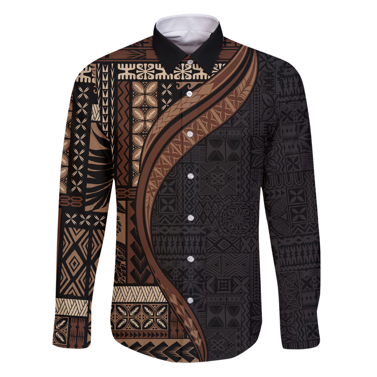 Samoa Siapo Motif and Tapa Pattern Half Style Family Matching Puletasi and Hawaiian Shirt Black Color