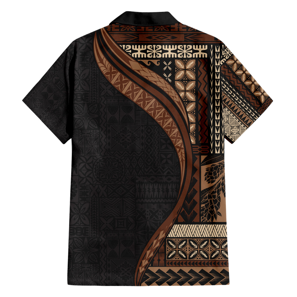 Samoa Siapo Motif and Tapa Pattern Half Style Family Matching Short Sleeve Bodycon Dress and Hawaiian Shirt Black Color