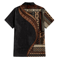 Samoa Siapo Motif and Tapa Pattern Half Style Family Matching Short Sleeve Bodycon Dress and Hawaiian Shirt Black Color