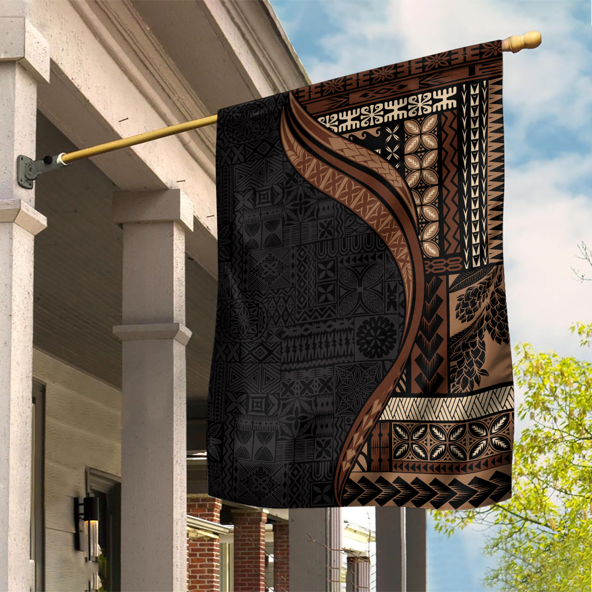 Samoa Siapo Motif and Tapa Pattern Half Style Garden Flag Black Color