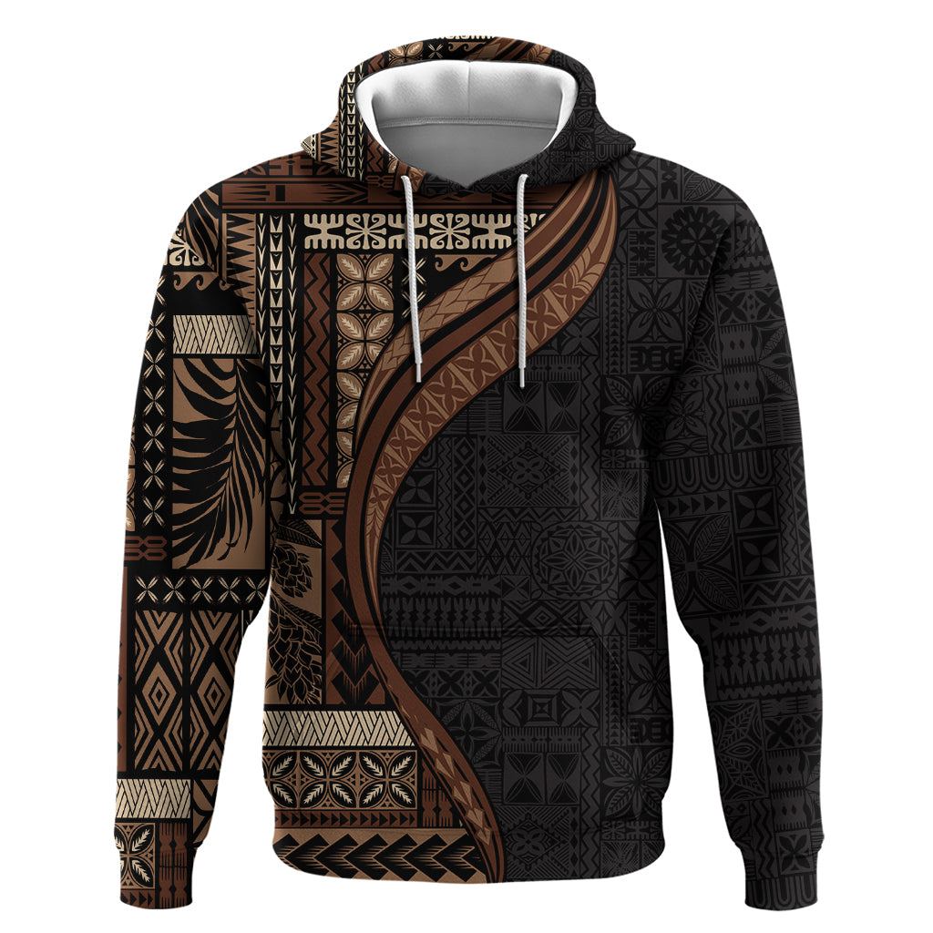 Samoa Siapo Motif and Tapa Pattern Half Style Hoodie Black Color