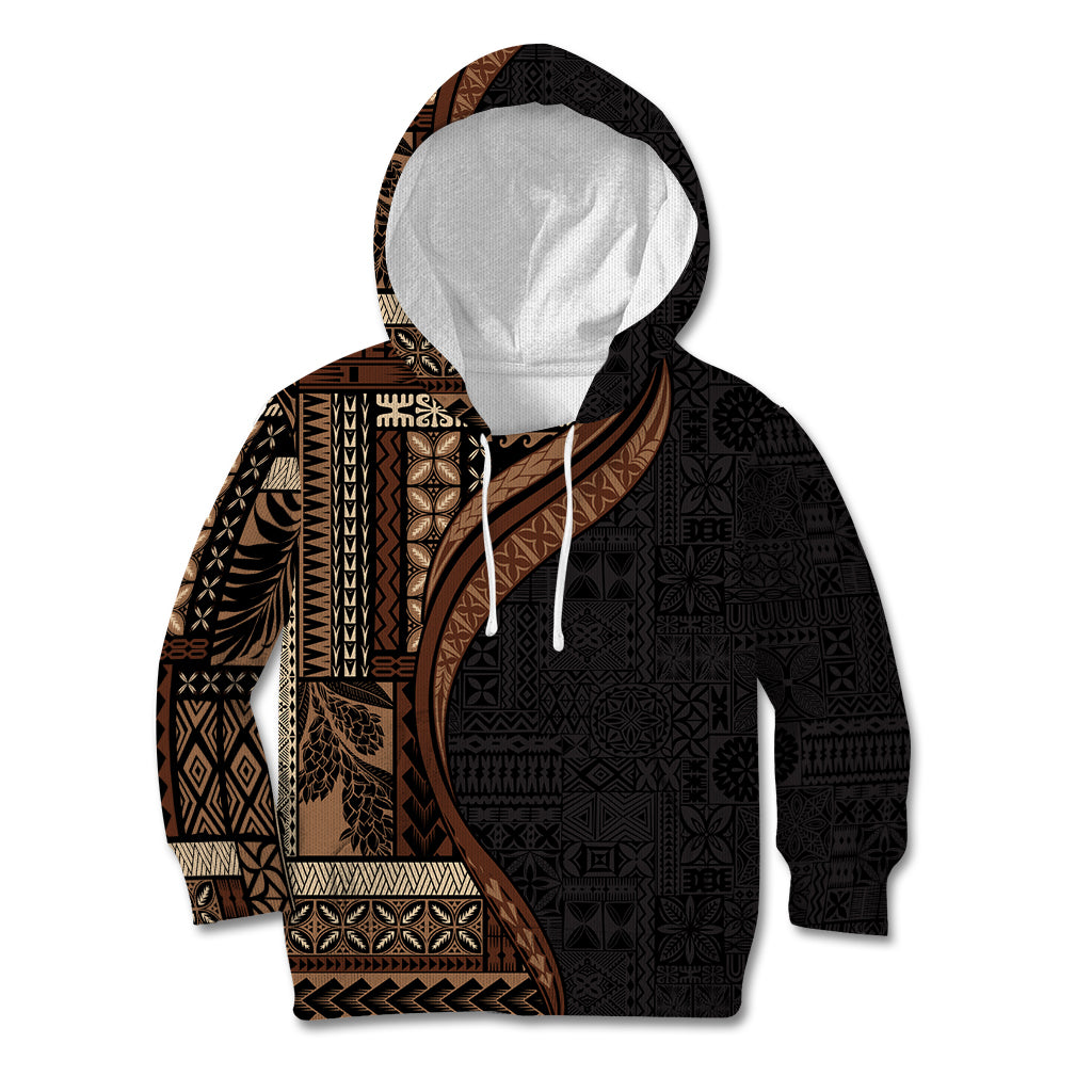 Samoa Siapo Motif and Tapa Pattern Half Style Kid Hoodie Black Color LT03 Hoodie Black - Polynesian Pride