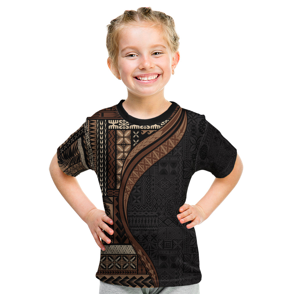 Samoa Siapo Motif and Tapa Pattern Half Style Kid T Shirt Black Color LT03 Black - Polynesian Pride