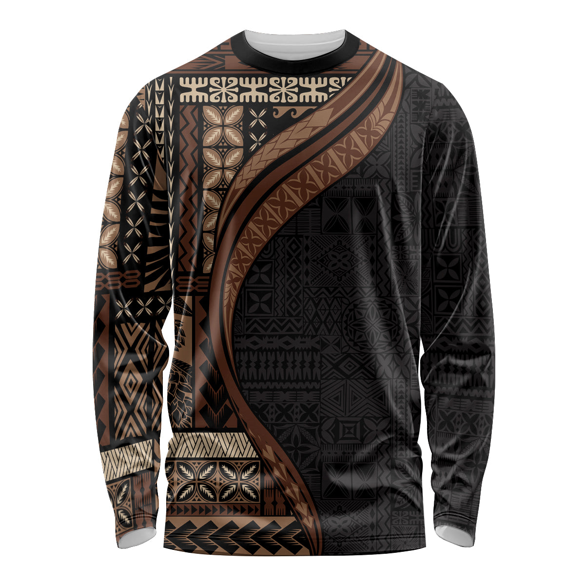Samoa Siapo Motif and Tapa Pattern Half Style Long Sleeve Shirt Black Color LT03 Unisex Black - Polynesian Pride