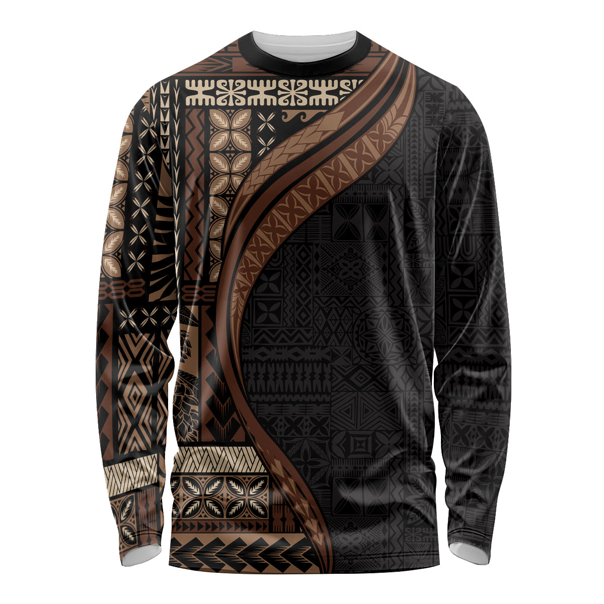 Samoa Siapo Motif and Tapa Pattern Half Style Long Sleeve Shirt Black Color