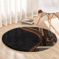 Samoa Siapo Motif and Tapa Pattern Half Style Round Carpet Black Color