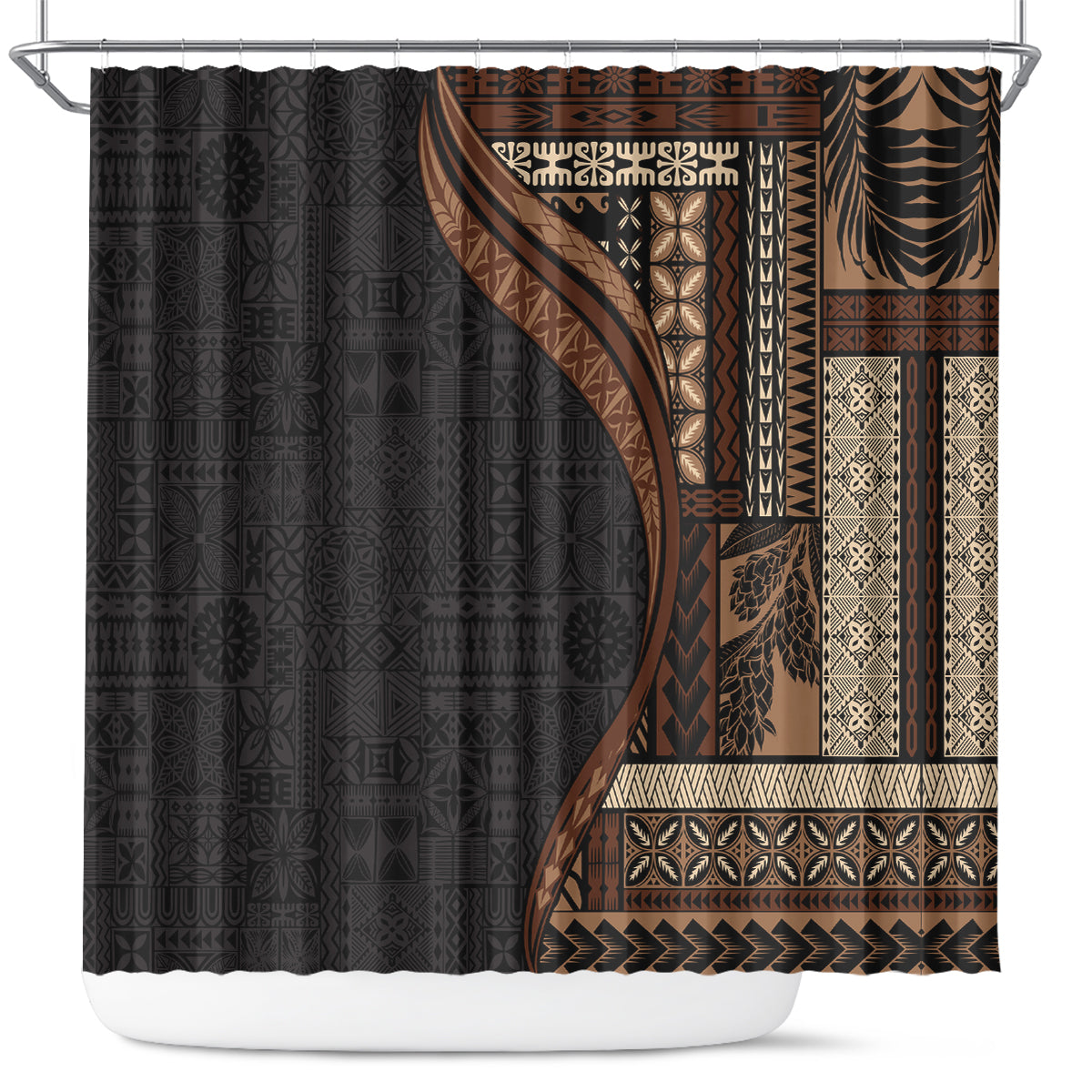 Samoa Siapo Motif and Tapa Pattern Half Style Shower Curtain Black Color LT03 Black - Polynesian Pride