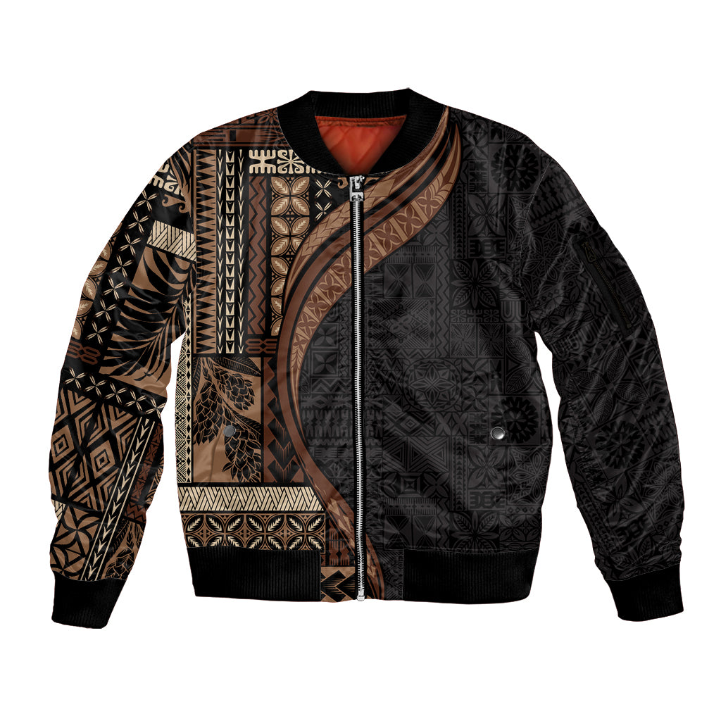 Samoa Siapo Motif and Tapa Pattern Half Style Sleeve Zip Bomber Jacket Black Color LT03 Unisex Black - Polynesian Pride