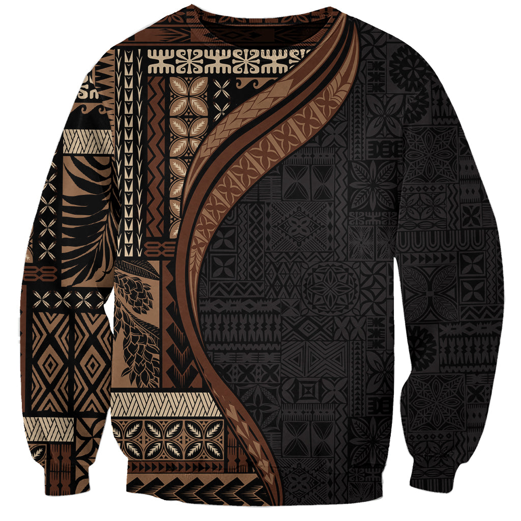 Samoa Siapo Motif and Tapa Pattern Half Style Sweatshirt Black Color LT03 Unisex Black - Polynesian Pride