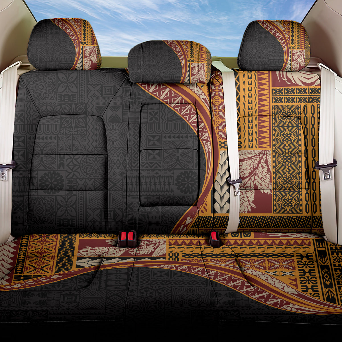 Samoa Siapo Motif and Tapa Pattern Half Style Back Car Seat Cover Yellow Color