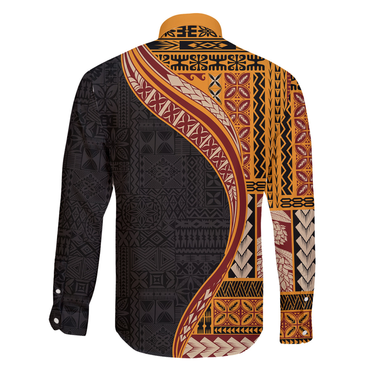 Samoa Siapo Motif and Tapa Pattern Half Style Family Matching Puletasi and Hawaiian Shirt Yellow Color