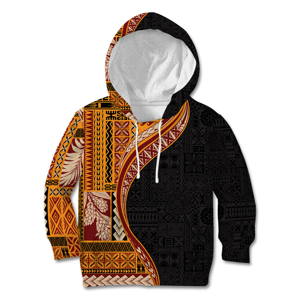 Samoa Siapo Motif and Tapa Pattern Half Style Kid Hoodie Yellow Color LT03 Hoodie Yellow - Polynesian Pride