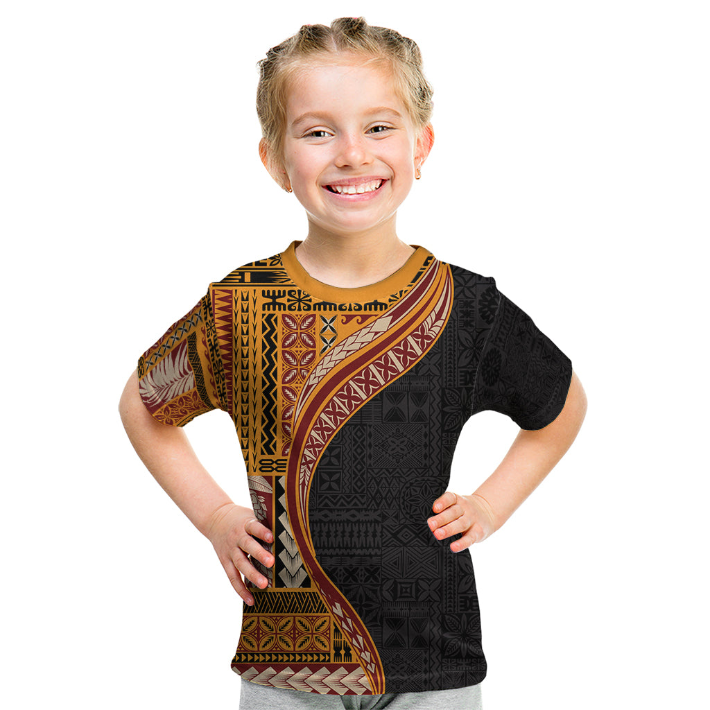 Samoa Siapo Motif and Tapa Pattern Half Style Kid T Shirt Yellow Color LT03 Yellow - Polynesian Pride