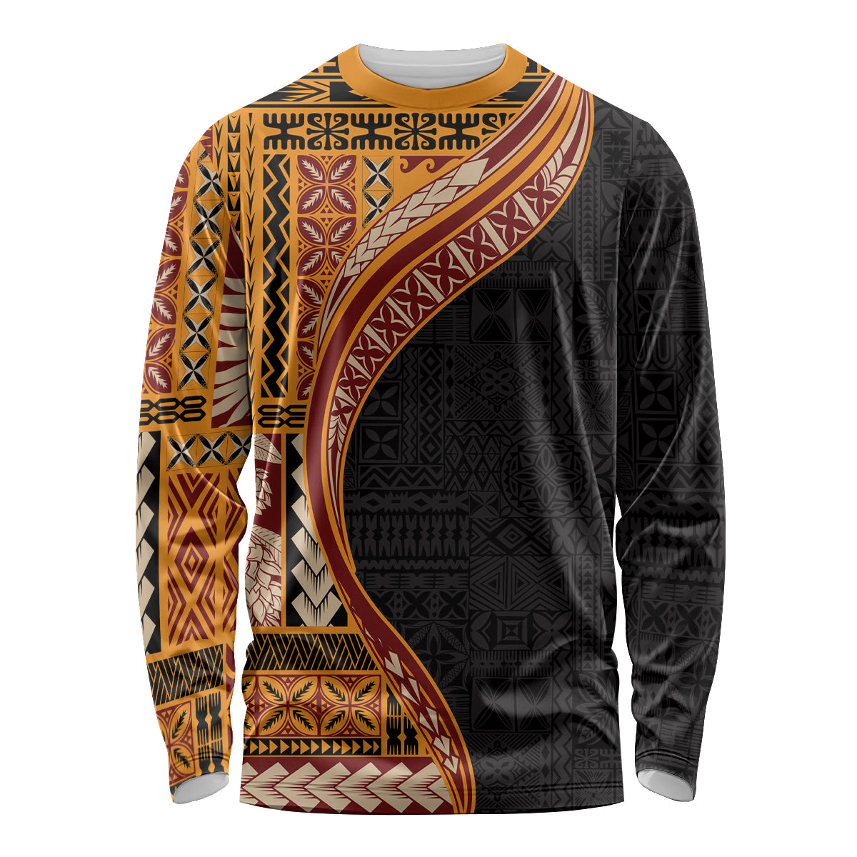 Samoa Siapo Motif and Tapa Pattern Half Style Long Sleeve Shirt Yellow Color