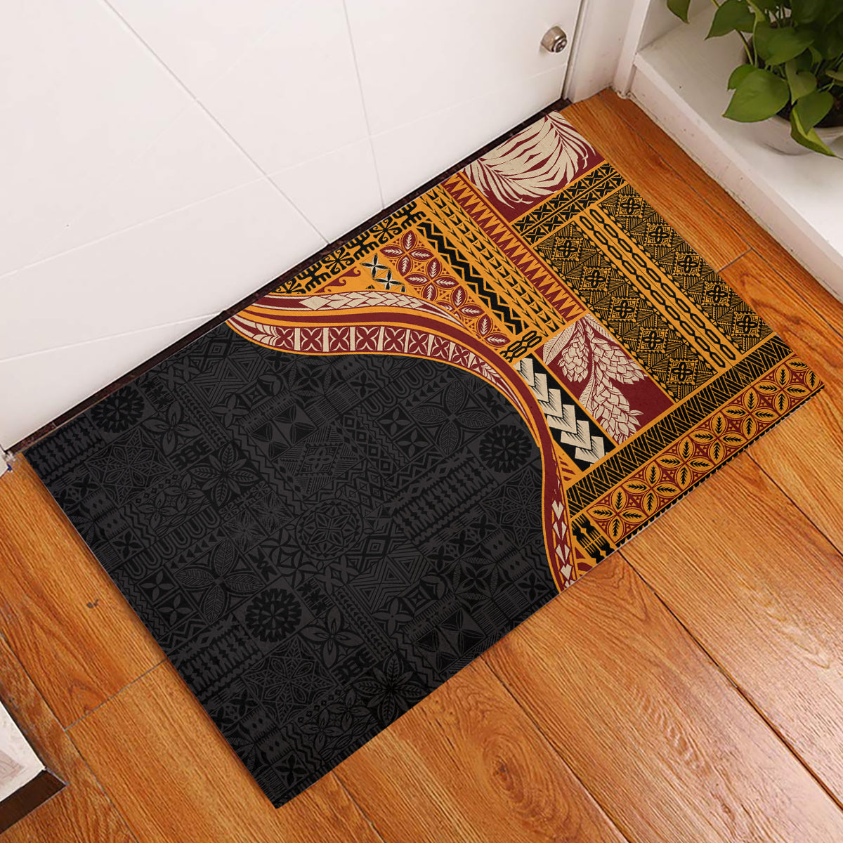 Samoa Siapo Motif and Tapa Pattern Half Style Rubber Doormat Yellow Color LT03 Yellow - Polynesian Pride