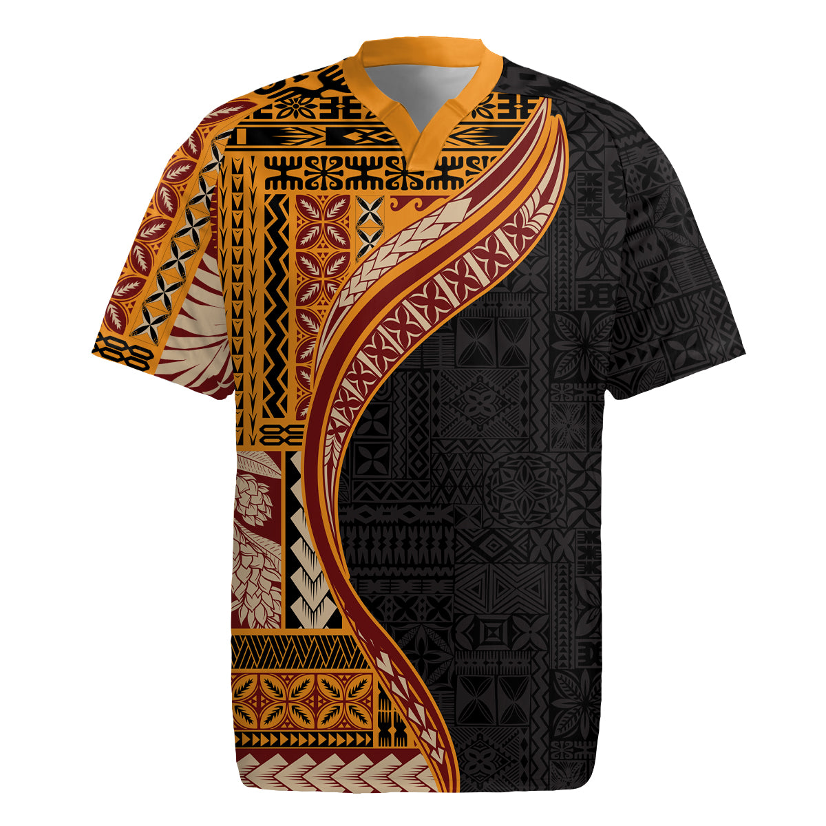 Samoa Siapo Motif and Tapa Pattern Half Style Rugby Jersey Yellow Color