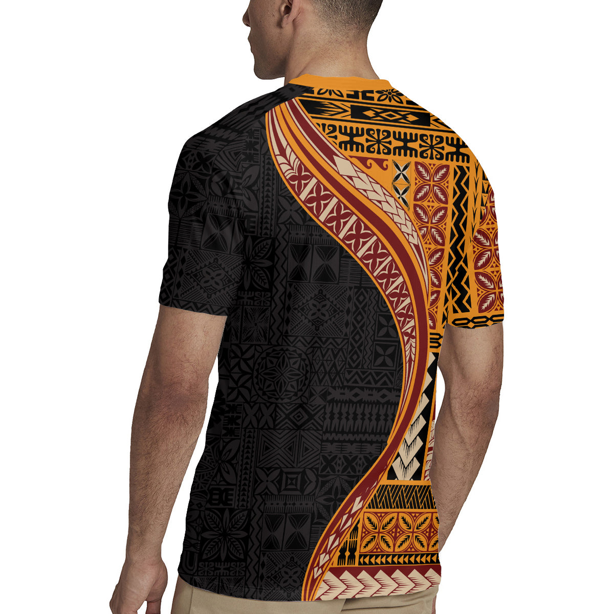 Samoa Siapo Motif and Tapa Pattern Half Style Rugby Jersey Yellow Color
