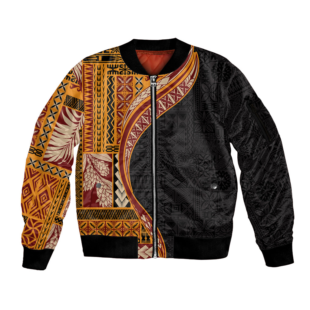 Samoa Siapo Motif and Tapa Pattern Half Style Sleeve Zip Bomber Jacket Yellow Color
