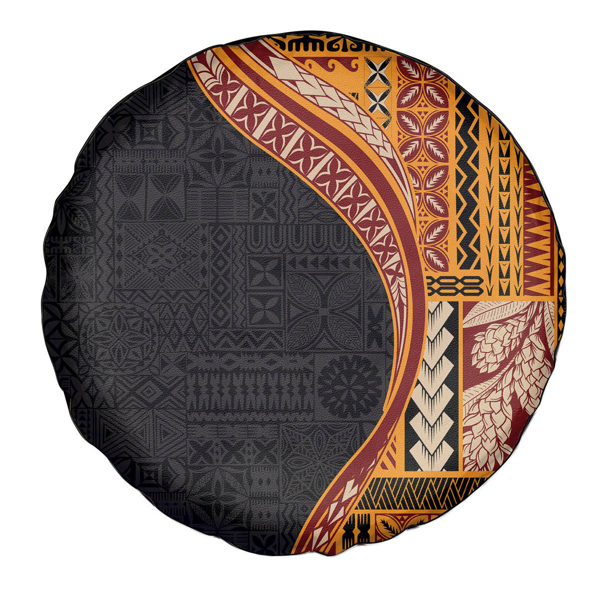 Samoa Siapo Motif and Tapa Pattern Half Style Spare Tire Cover Yellow Color