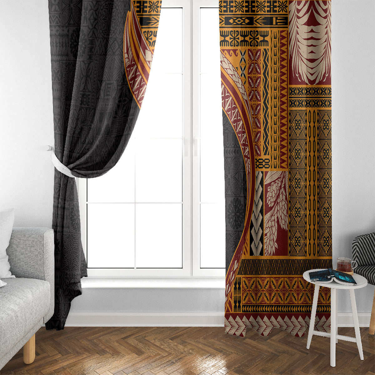 Samoa Siapo Motif and Tapa Pattern Half Style Window Curtain Yellow Color LT03 - Polynesian Pride