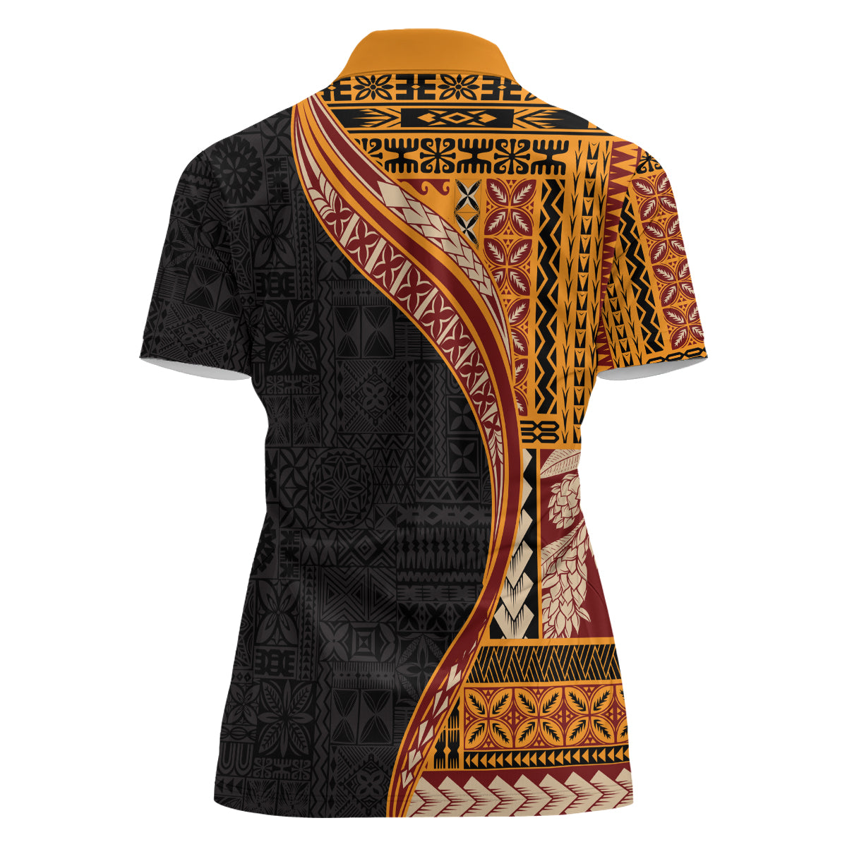 Samoa Siapo Motif and Tapa Pattern Half Style Women Polo Shirt Yellow Color