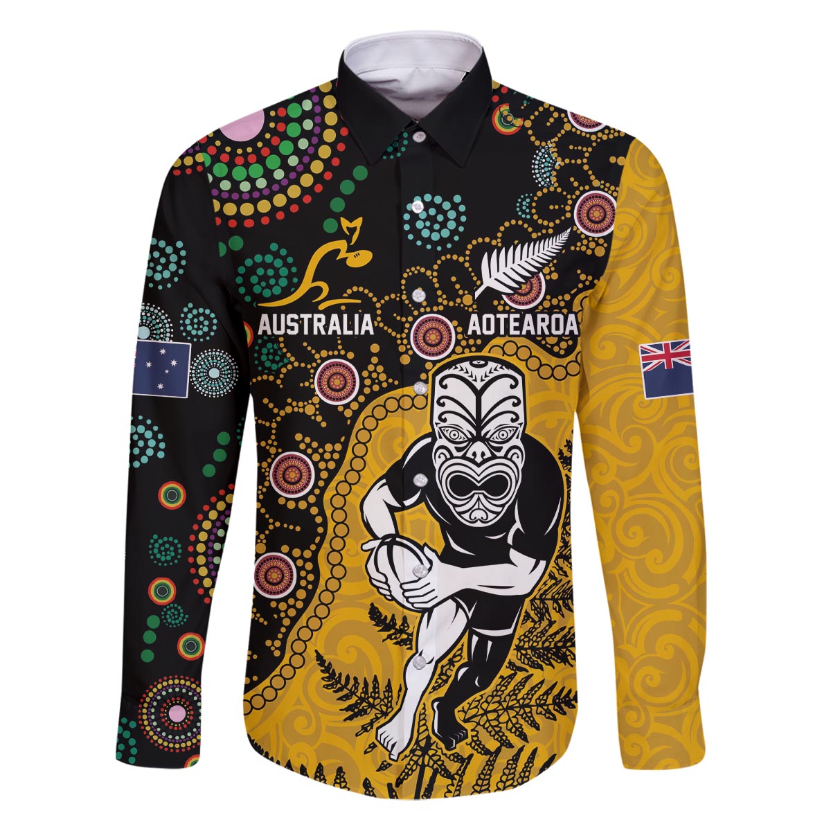 Custom New Zealand and Australia Rugby Family Matching Puletasi and Hawaiian Shirt Maori Warrior With Aboriginal Version