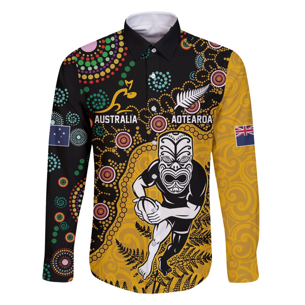 Custom New Zealand and Australia Rugby Family Matching Summer Maxi Dress and Hawaiian Shirt Maori Warrior With Aboriginal Version