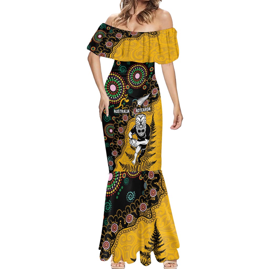 Custom New Zealand and Australia Rugby Mermaid Dress Maori Warrior With Aboriginal Version