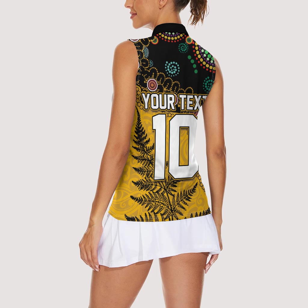 Custom New Zealand and Australia Rugby Women Sleeveless Polo Shirt Maori Warrior With Aboriginal Version