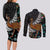 New Zealand Fern and Australia Emu Couples Matching Long Sleeve Bodycon Dress and Long Sleeve Button Shirt Aboriginal Mix Maori Pattern