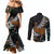 New Zealand Fern and Australia Emu Couples Matching Mermaid Dress and Long Sleeve Button Shirt Aboriginal Mix Maori Pattern