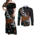 New Zealand Fern and Australia Emu Couples Matching Off Shoulder Maxi Dress and Long Sleeve Button Shirt Aboriginal Mix Maori Pattern