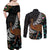 New Zealand Fern and Australia Emu Couples Matching Off Shoulder Maxi Dress and Long Sleeve Button Shirt Aboriginal Mix Maori Pattern