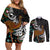 New Zealand Fern and Australia Emu Couples Matching Off Shoulder Short Dress and Long Sleeve Button Shirt Aboriginal Mix Maori Pattern