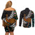 New Zealand Fern and Australia Emu Couples Matching Off Shoulder Short Dress and Long Sleeve Button Shirt Aboriginal Mix Maori Pattern