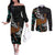 New Zealand Fern and Australia Emu Couples Matching Off The Shoulder Long Sleeve Dress and Long Sleeve Button Shirt Aboriginal Mix Maori Pattern