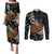 New Zealand Fern and Australia Emu Couples Matching Puletasi and Long Sleeve Button Shirt Aboriginal Mix Maori Pattern