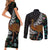 New Zealand Fern and Australia Emu Couples Matching Short Sleeve Bodycon Dress and Long Sleeve Button Shirt Aboriginal Mix Maori Pattern