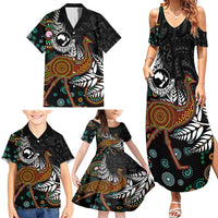 New Zealand Fern and Australia Emu Family Matching Summer Maxi Dress and Hawaiian Shirt Aboriginal Mix Maori Pattern