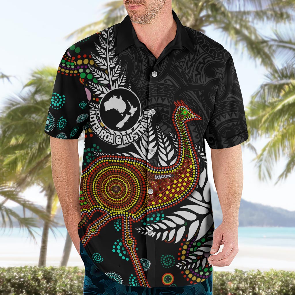 New Zealand Fern and Australia Emu Hawaiian Shirt Aboriginal Mix Maori Pattern